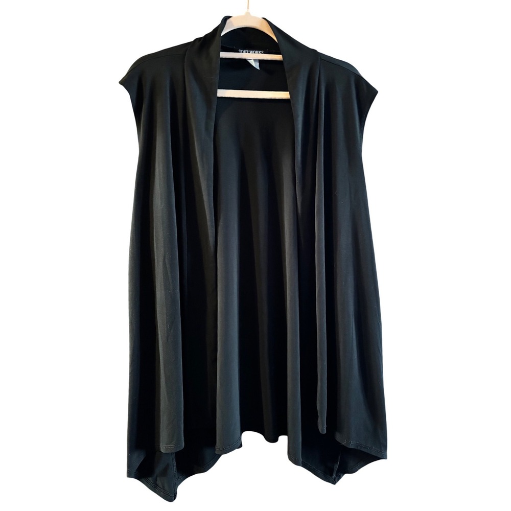 Soft Works Womens XXL Black Open Front Draped Vest‎ Sleeveless Cardigan